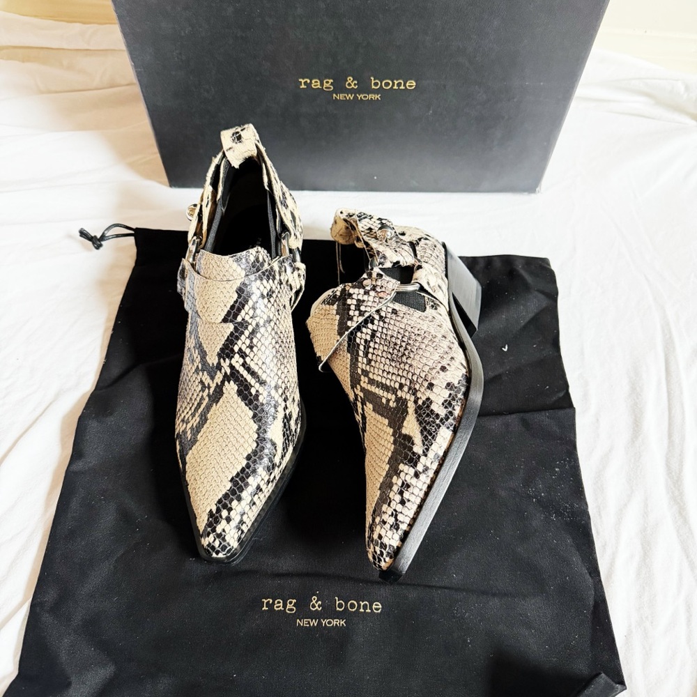 Rag & Bone Westin Harness Ankle Pointed Toe Boots Snakeskin Exotic New Box $550 - Picture 2 of 8